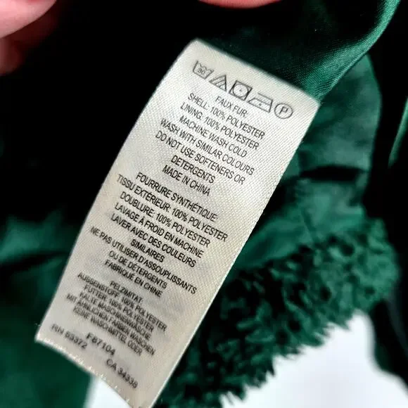 French Connection Medium Green Faux Fur Teddy Coat Collared Emerald Warm Cozy - Picture 6 of 6